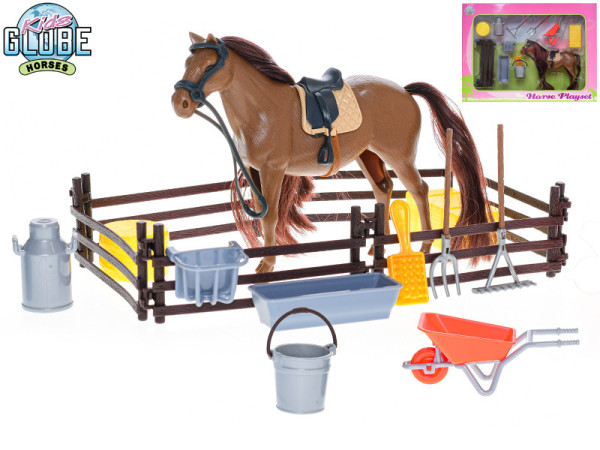 Kids Globe Horses kůň 18cm stojící s doplňky v krabičce