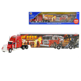 Kamion hasiči 35cm kov na volný chod v krabičce