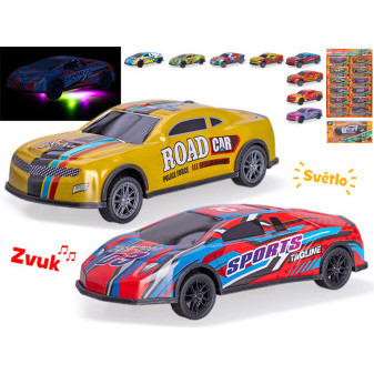 Auto závodní 12,5cm kov na zpětný chod na baterie světlo, zvuk v krabičce 2druhy