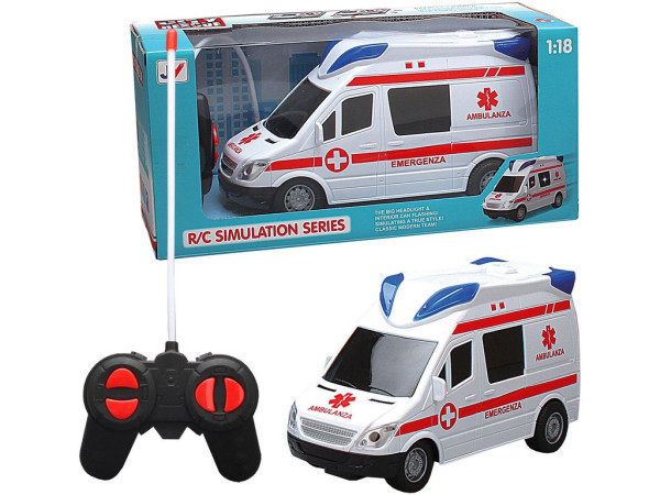 Auto RC Ambulance na dálkové ovládání, se světlem a zvukem, 21 cm na baterie