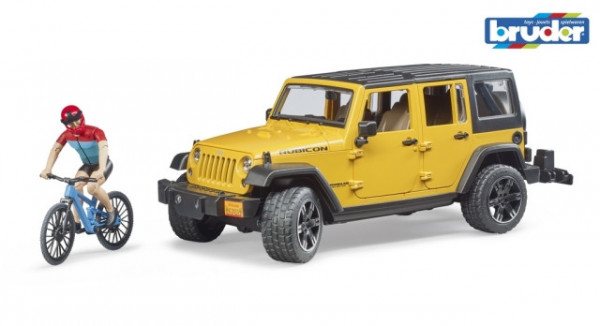 Bruder 2543 Jeep Wrangler Rubicon s cyklistou a kolem