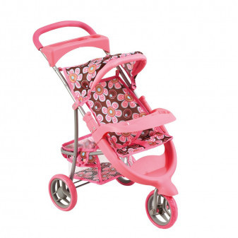 Bino Kočárek tříkolový sportovní pro panenky, růžový