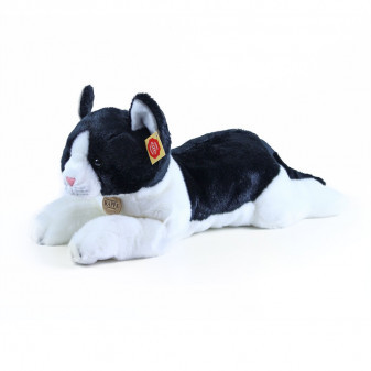 Plyšová kočka ležící černo - bílá 35 cm