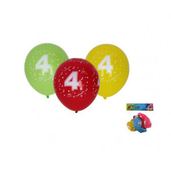 Balónek nafukovací 30cm - sada 5ks, s číslem 4