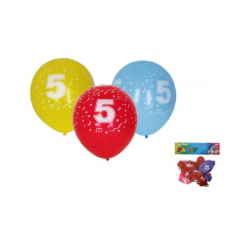 Balónek nafukovací 30cm - sada 5ks, s číslem 5
