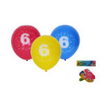 Balónek nafukovací 30cm - sada 5ks, s číslem 6