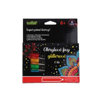 Akrylové fixy glitter 6ks jasné barvy