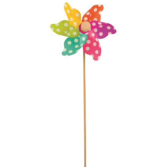 Anděl větrník barevný s puntíky 9 cm na špejli