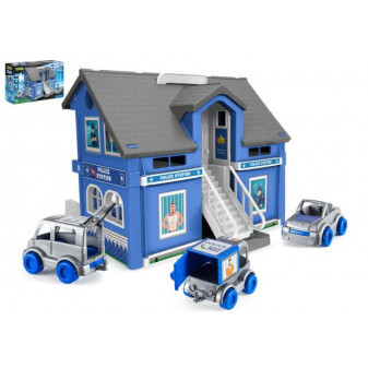 Wader Play House - Policejní stanice plast + 3ks auta + 1ks helikoptéra v krabici 59x39x15cm