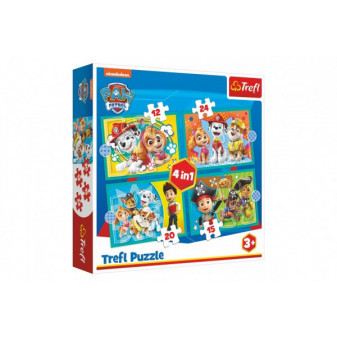 Trefl Puzzle 4v1 Šťastný tým Paw Patrol/Tlapková Patrola v krabici