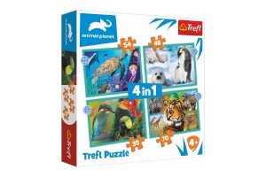 Trefl Puzzle 4v1 Planeta zvířat 28,5x20,5cm v krabici 28x28x6cm