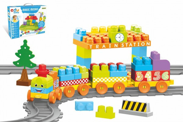 Wader Baby Blocks vlak s kolejemi a stavebnicí plast délka dráhy 3,3m s doplňky