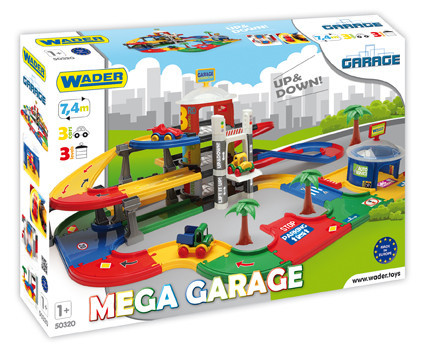 Wader Mega garáž 3 patra plast 7,4m + 3 auta v krabici 79x53x14cm Wader