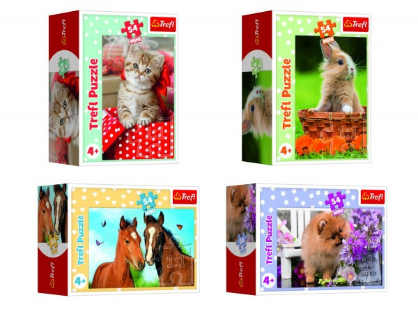 Trefl Minipuzzle 54 dílků Zvířátka - mláďata 4 druhy v krabičce
