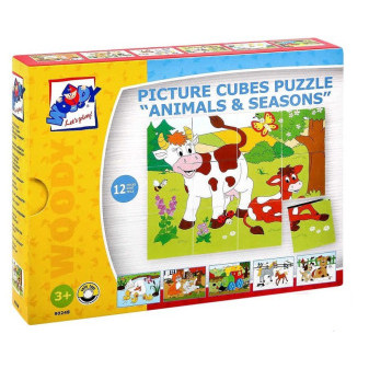 Woody Kubus 3x4 - dřevěné kostky Zvířátka v ročních obdobích