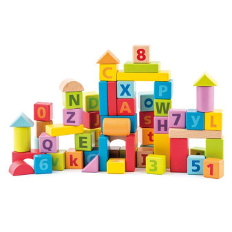 Woody Box s pastelovými kostkami s písmeny a číslicemi