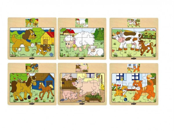 Woody Puzzle dřevěné na desce 'Mašinka' - zvířata s mláďaty