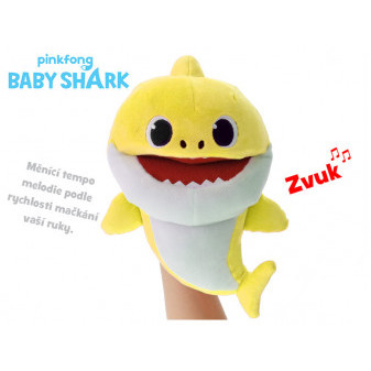 Baby Shark plyšový maňásek 23cm žlutý v na baterie s volitelnou rychlostí hlasu