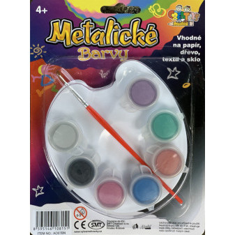 Creatoys Akrylové barvy metalické 6x, paleta , štětec na kameny