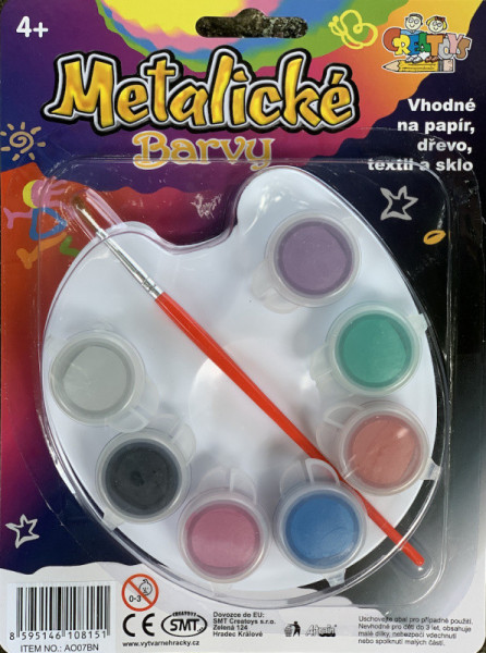 Creatoys Akrylové barvy metalické 6x, paleta , štětec na kameny
