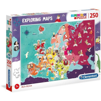 Clementoni 29061 puzzle SuperColor 250 dílků Prozkoumej mapu Slavné evropské osobnosti