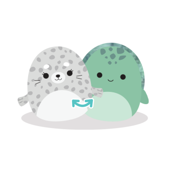 SQUISHMALLOWS 2v1 tuleň Odile a želva Cole,  13 cm