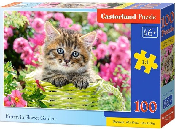 Castorland 111039 Puzzle 100 dílků - Kotě v zeleném košíku