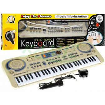 Keyboard klávesy piáno dětské 61 kláves s mikrofonem a trafem a USB a MP3