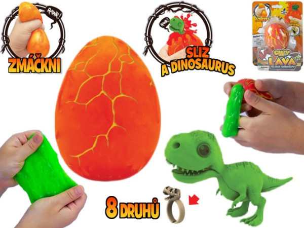 Crazy Dino vejce 8cm se slizem, dinosaurem a prstýnkem 8druhů 2barvy na kartě