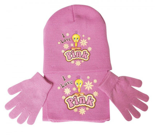 Licence Only Zimní 3 - dílná souprava čepice šála a rukavice Tweety I - love Pink